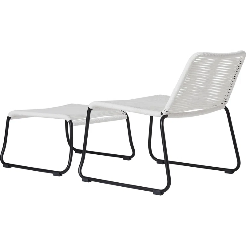 MidCentury White Cord Barclay Lounge Chair and Ottoman Set • Spoken